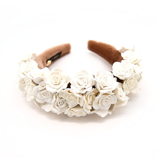 Dusty Rose Floral Vanilla Headband Polymer Clay Flowers