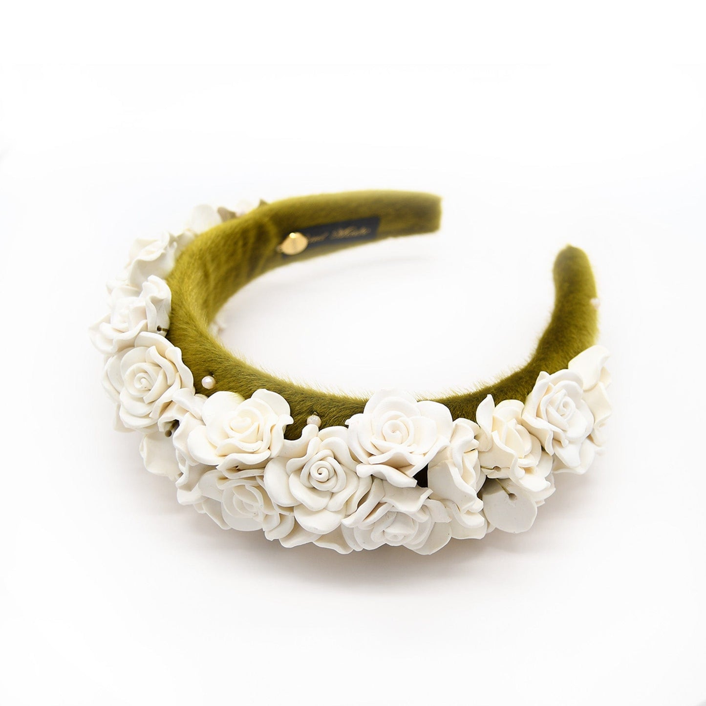 Olive Green Floral Vanilla Headband Handmade Polymer Clay Flowers ADIBA