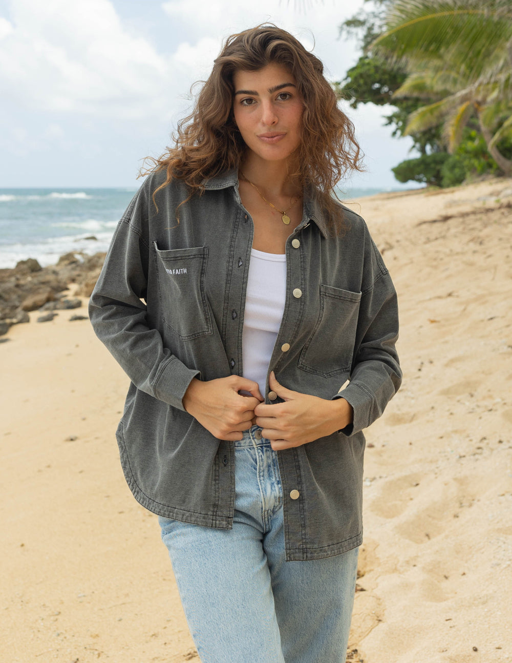 Vintage Black Acid Wash Oversized Shacket Heaven Is Closer