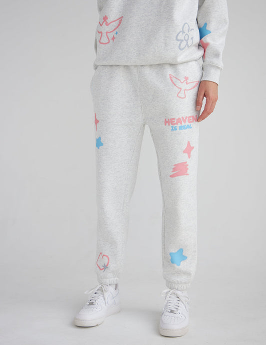 Unisex Heather Grey Sweatpant Relaxed Fit Heaven Is Real