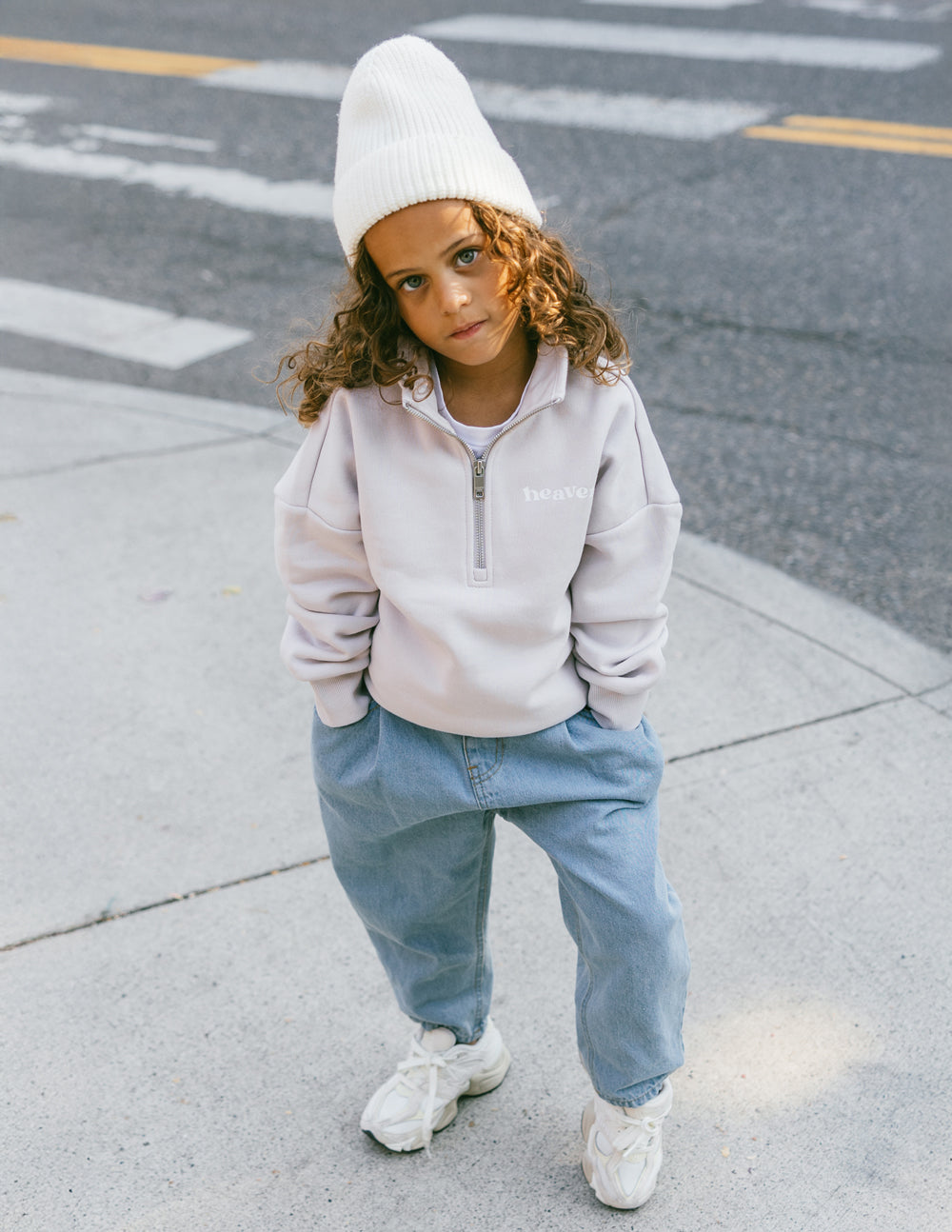 Kids Half-Zip Grey Lilac Oversized Fit Heaven Kids
