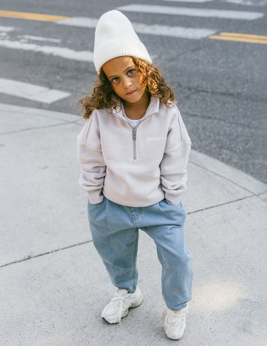 Kids Half-Zip Grey Lilac Oversized Fit Heaven Kids