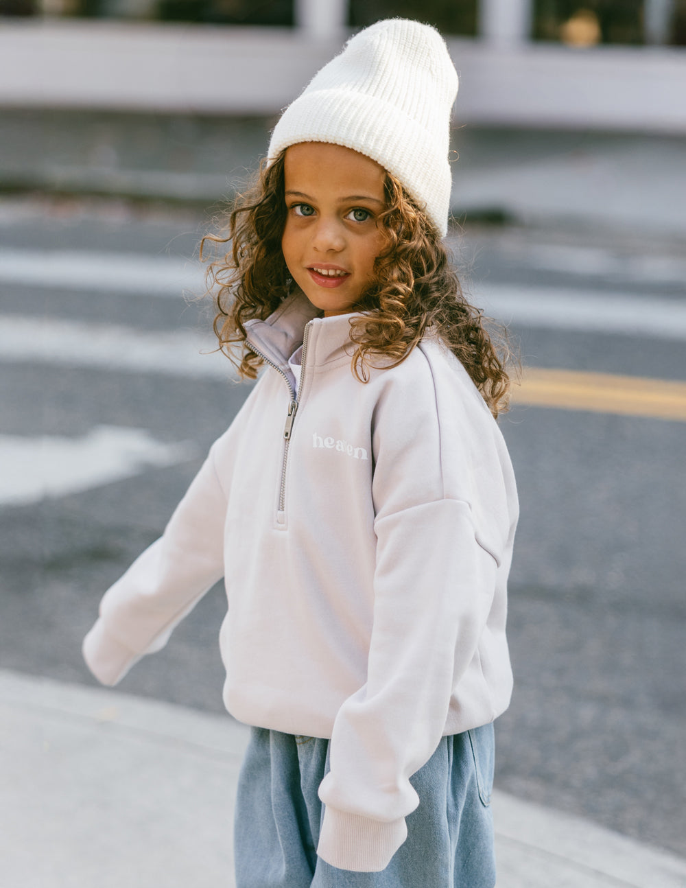 Kids Half-Zip Grey Lilac Oversized Fit Heaven Kids
