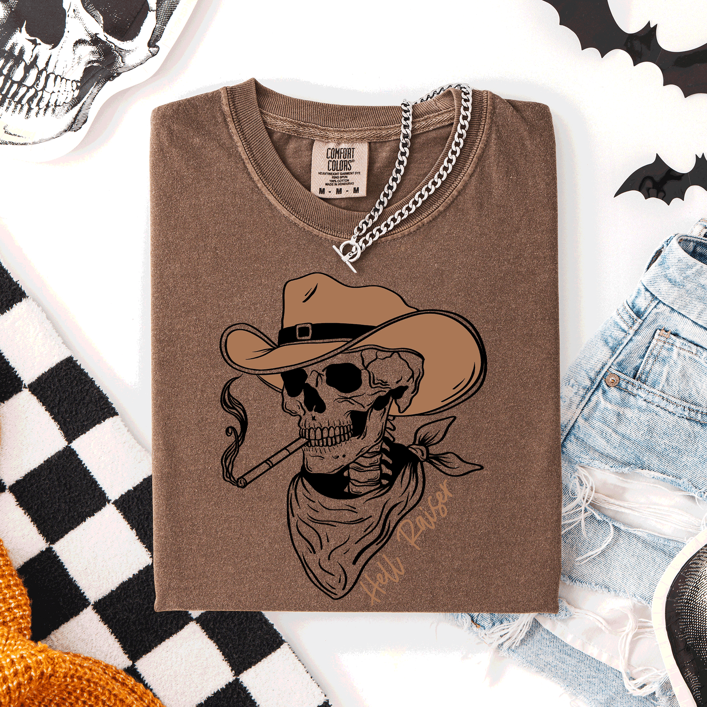 Skeleton Cowboy Comfort Colors Halloween T-Shirt Hell Raiser