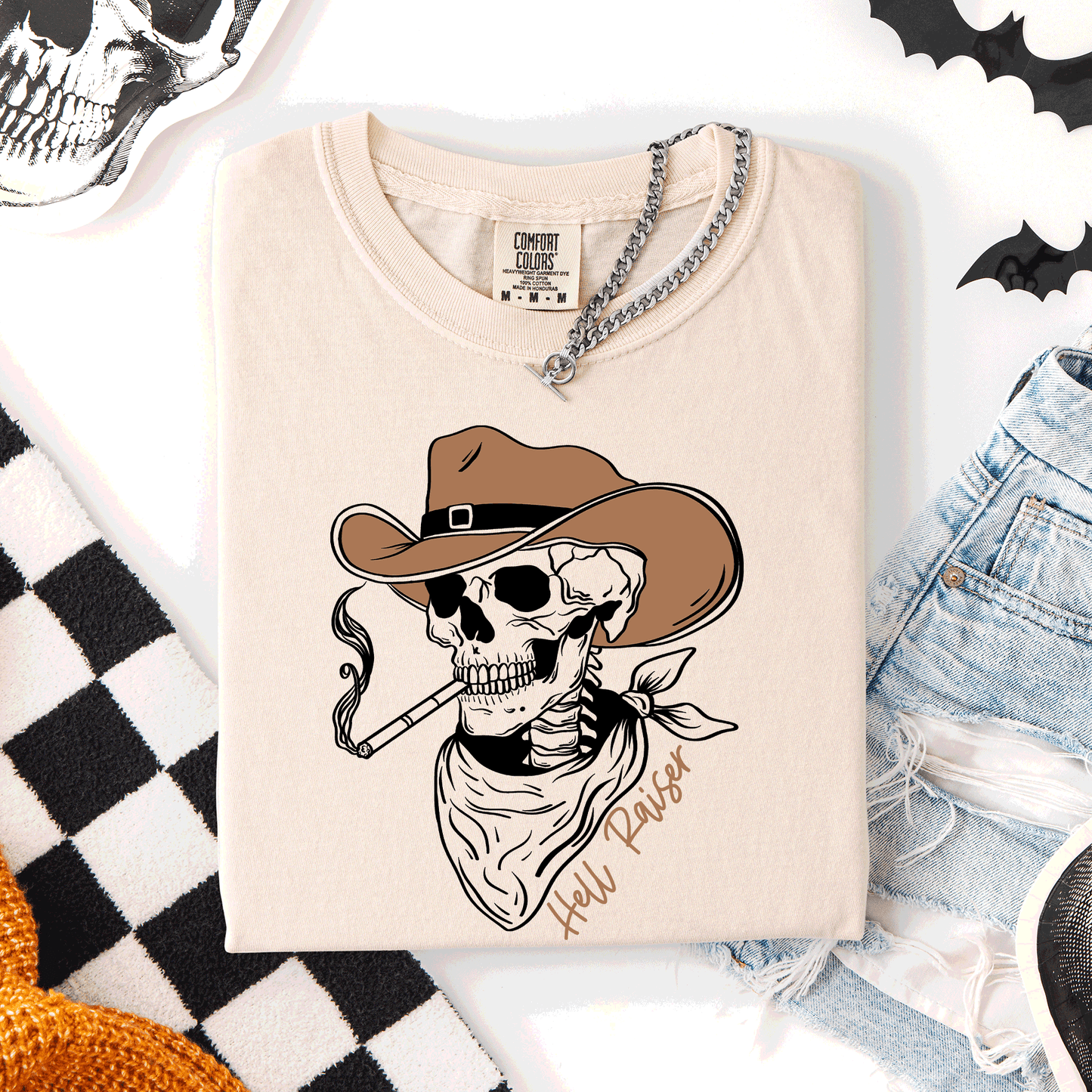 Skeleton Cowboy Comfort Colors Halloween T-Shirt Hell Raiser