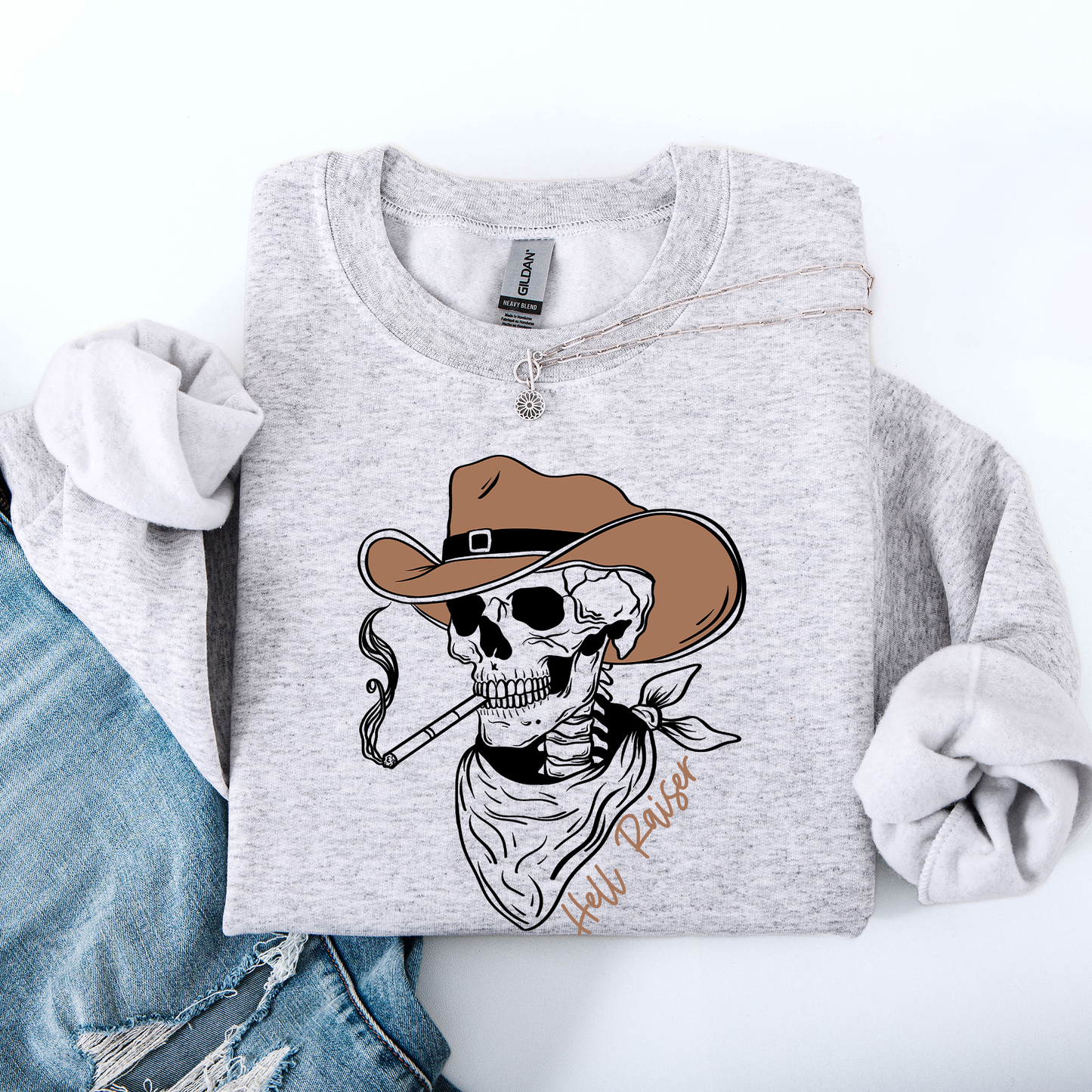 Skeleton Halloween Spooky Cowboy Western Sweatshirt Refinery Number One