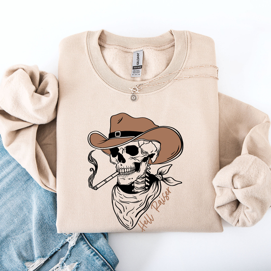 Skeleton Halloween Spooky Cowboy Western Sweatshirt Refinery Number One