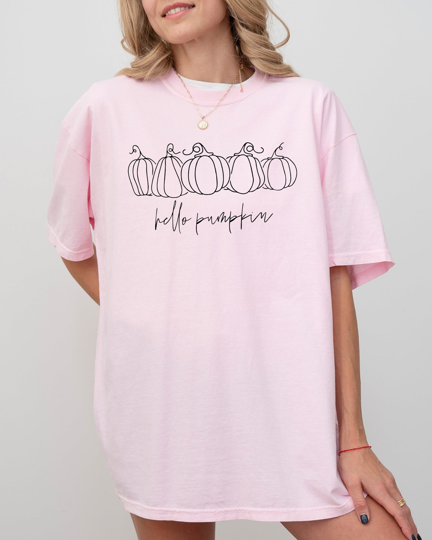 Hello Pumpkin Minimal Line Art Autumn Fall Halloween Shirt Comfort Colors T-Shirt
