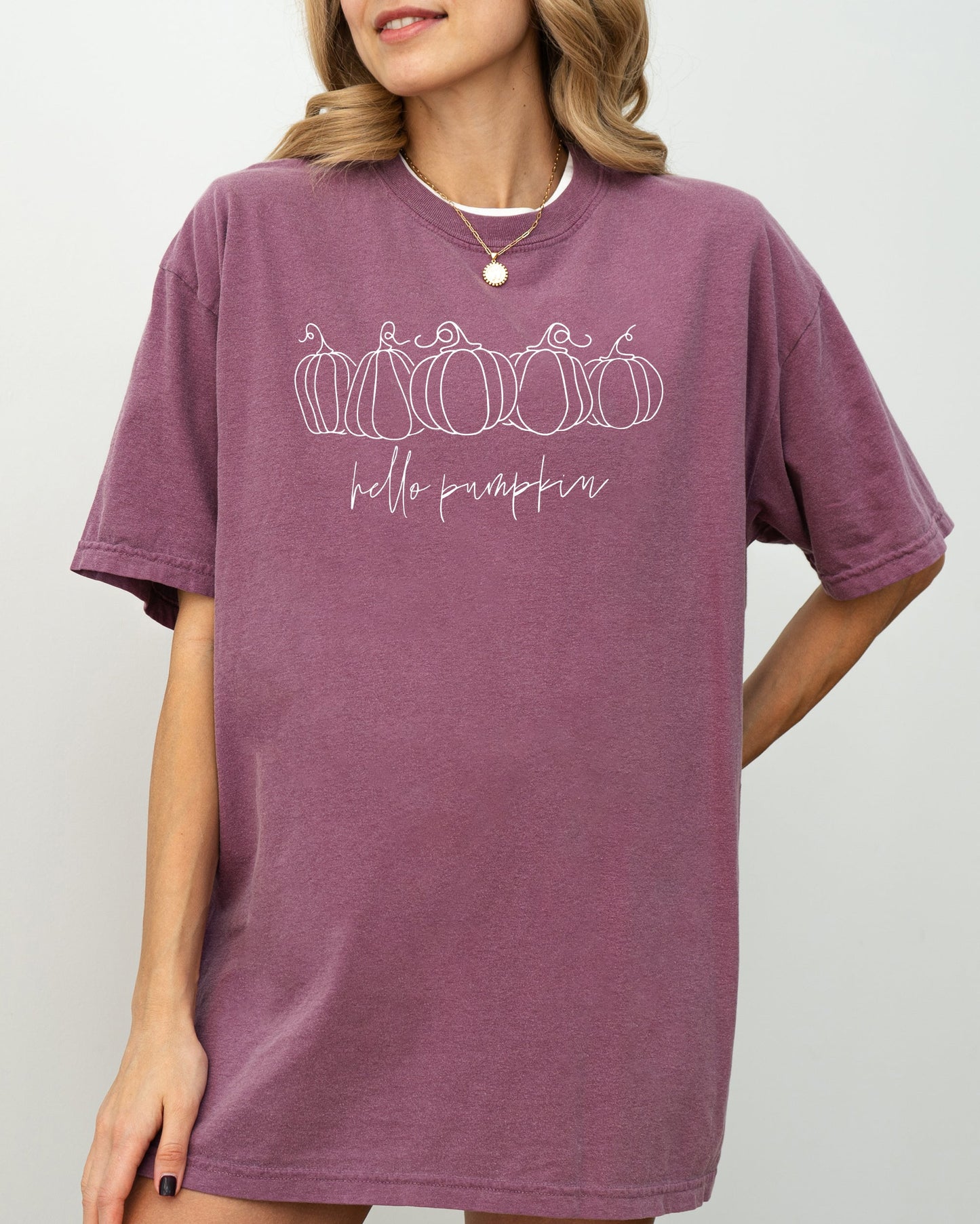 Hello Pumpkin Minimal Line Art Autumn Fall Halloween Shirt Comfort Colors T-Shirt