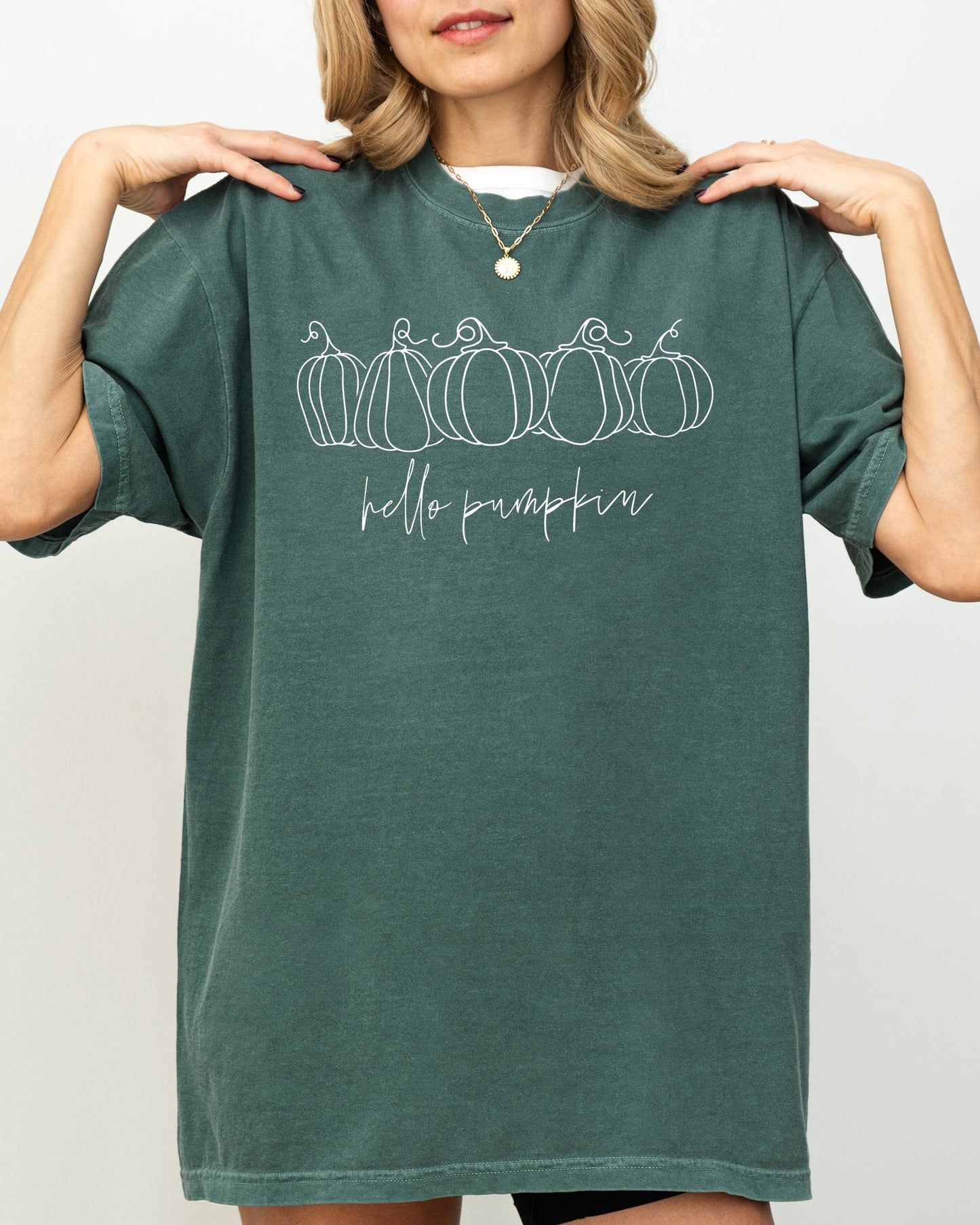 Hello Pumpkin Minimal Line Art Autumn Fall Halloween Shirt Comfort Colors T-Shirt