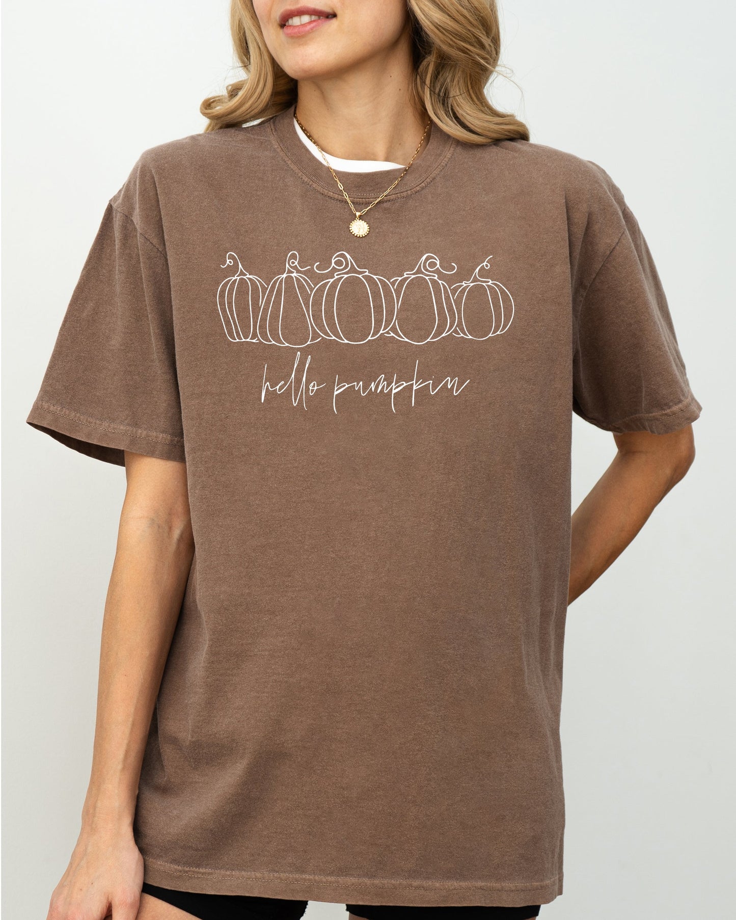 Hello Pumpkin Minimal Line Art Autumn Fall Halloween Shirt Comfort Colors T-Shirt