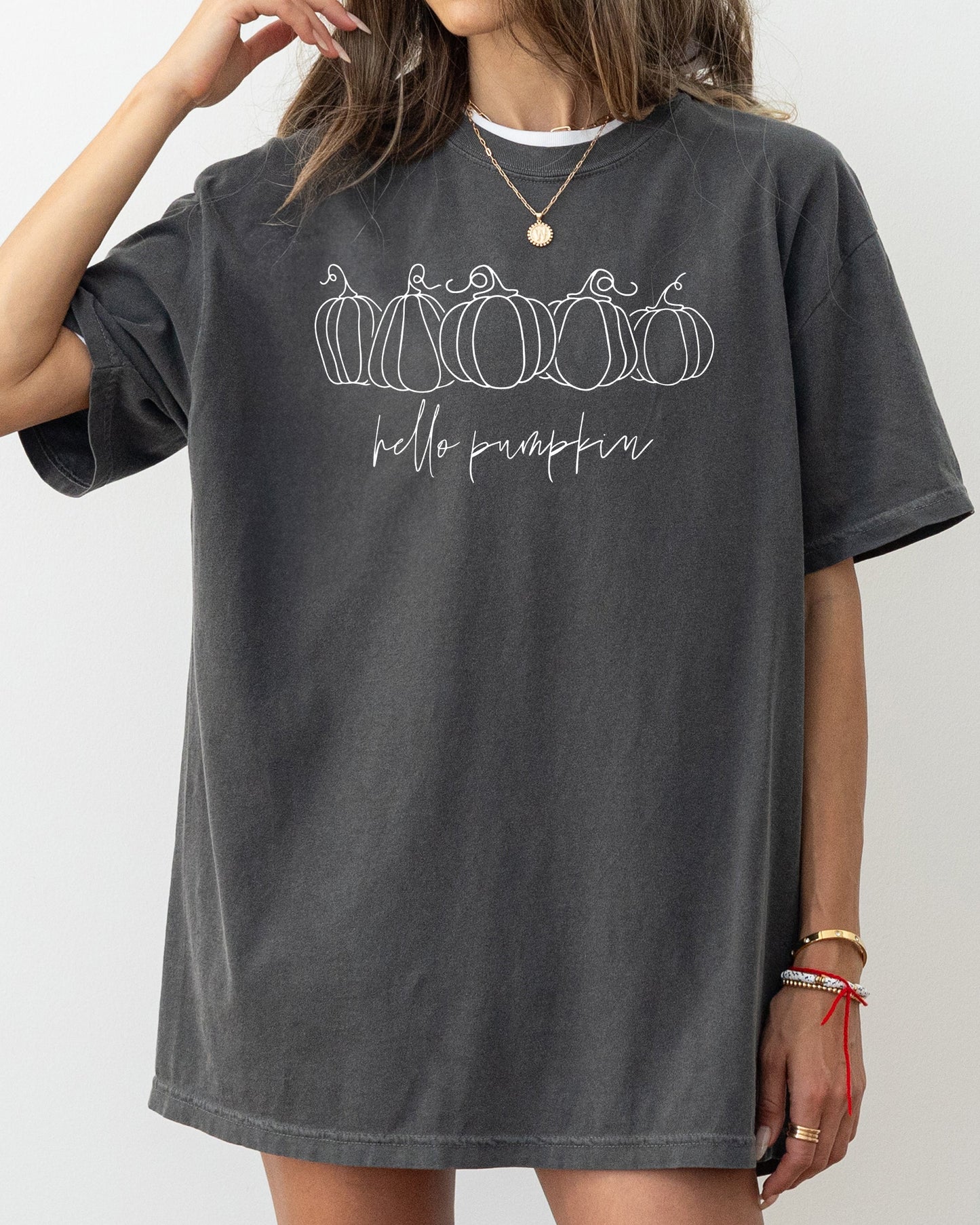 Hello Pumpkin Minimal Line Art Autumn Fall Halloween Shirt Comfort Colors T-Shirt