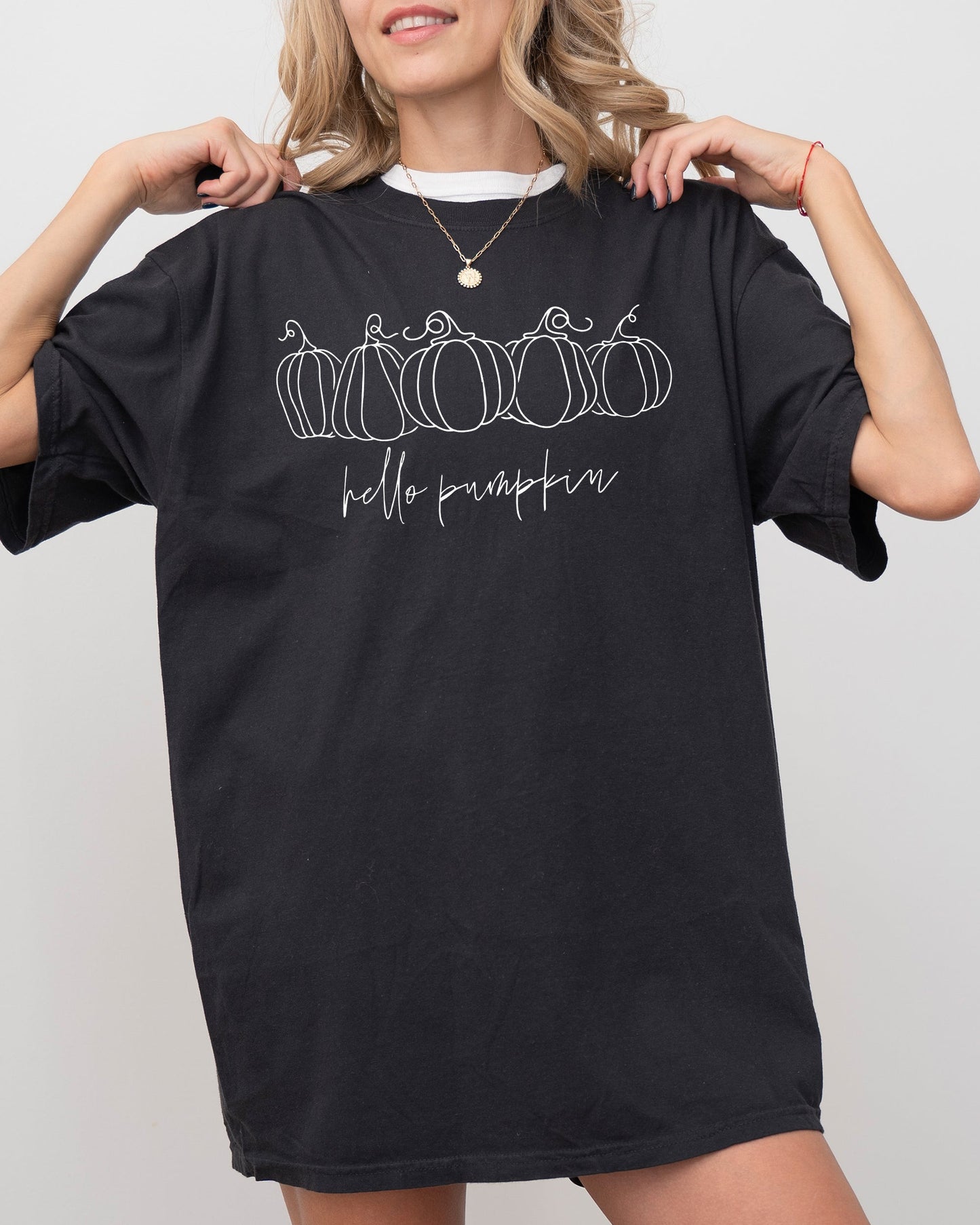 Hello Pumpkin Minimal Line Art Autumn Fall Halloween Shirt Comfort Colors T-Shirt