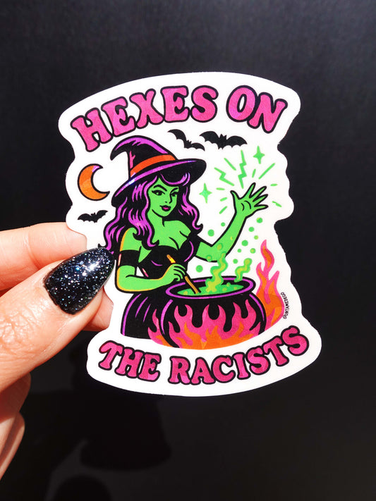 Hexes On The Racist Neon Green Vinyl Sticker Witch Design