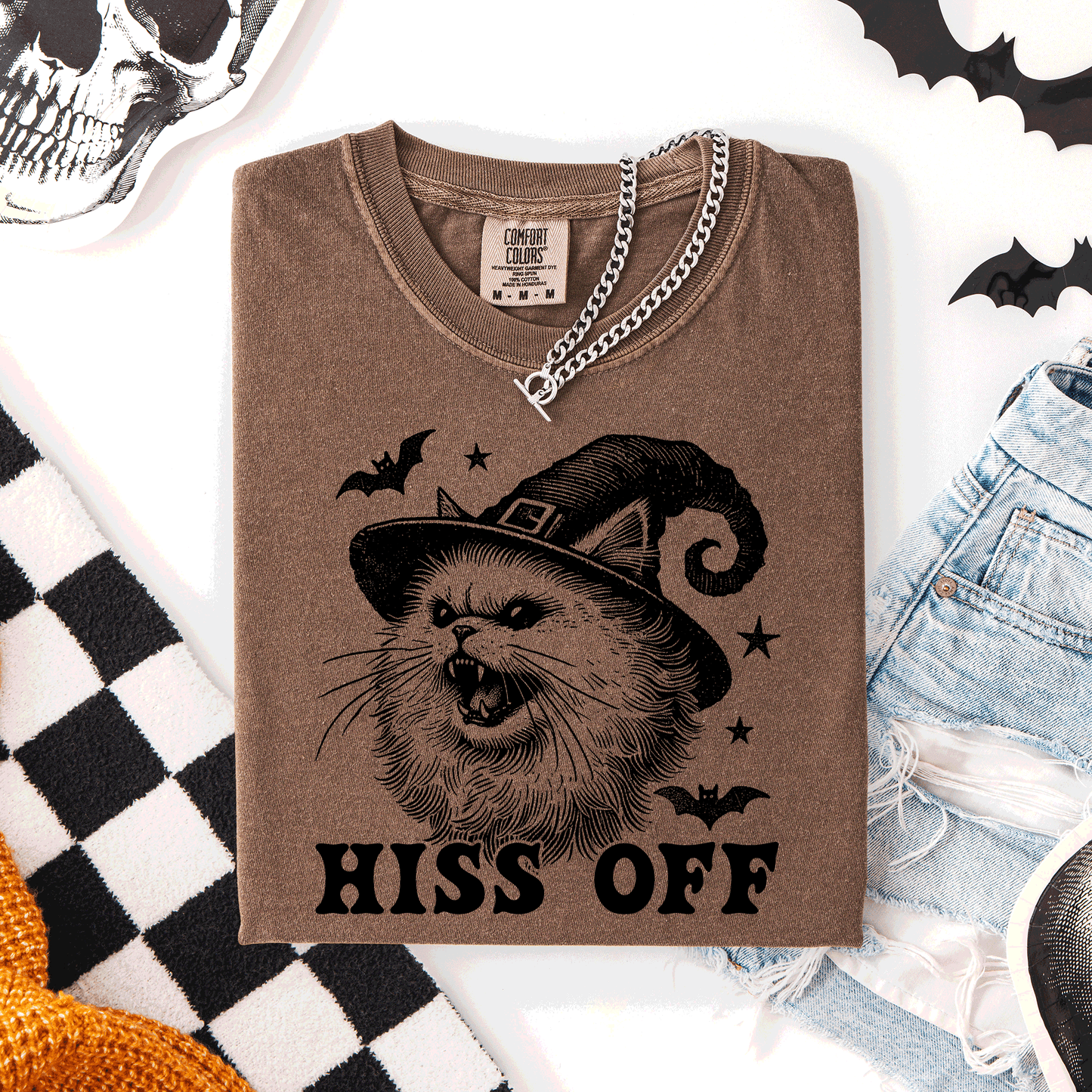 Hiss Off Cat Halloween Witch Funny Graphic Tee Comfort Colors T-Shirt Refinery Number One