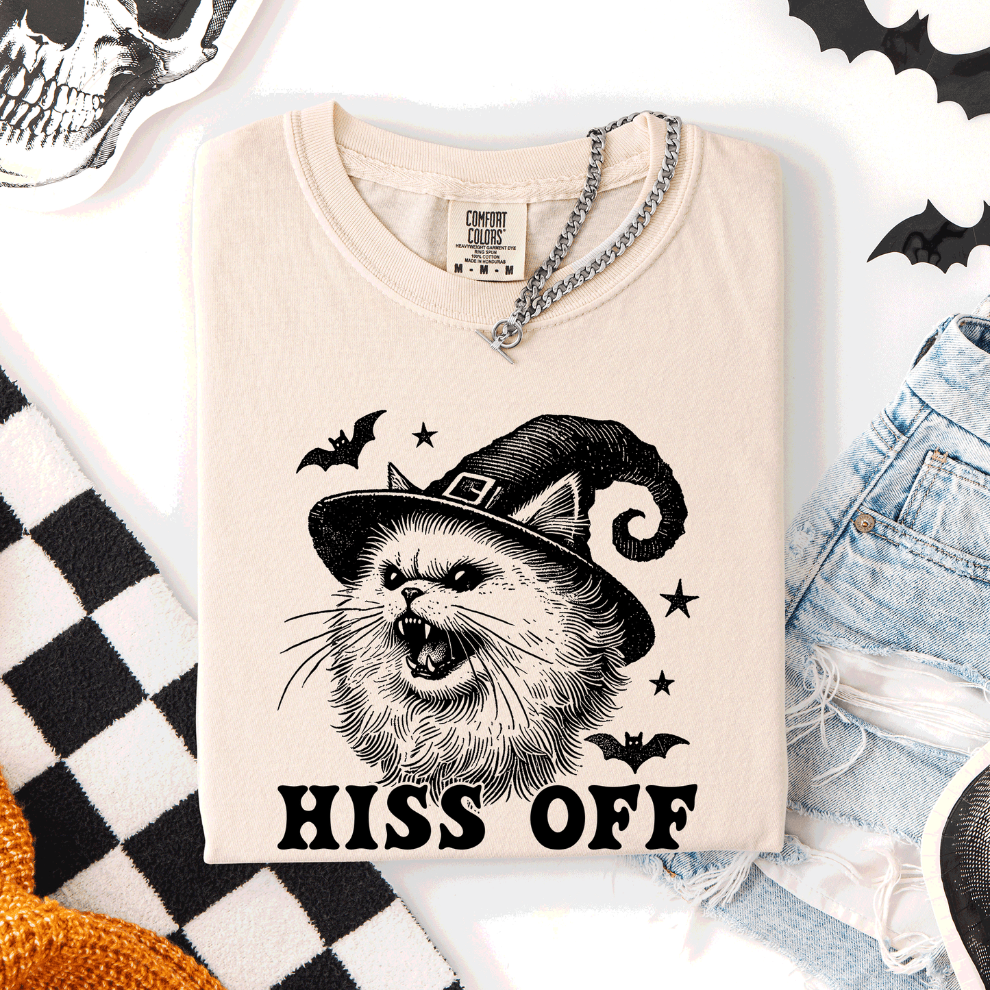 Hiss Off Cat Halloween Witch Funny Graphic Tee Comfort Colors T-Shirt Refinery Number One