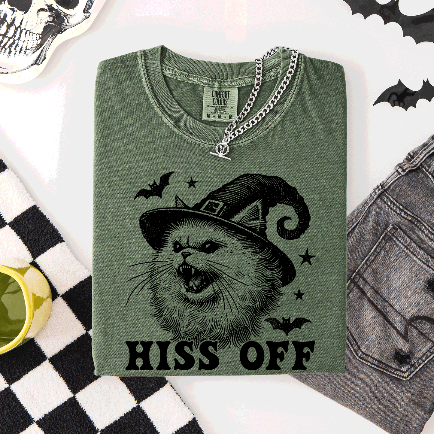 Hiss Off Cat Halloween Witch Funny Graphic Tee Comfort Colors T-Shirt Refinery Number One