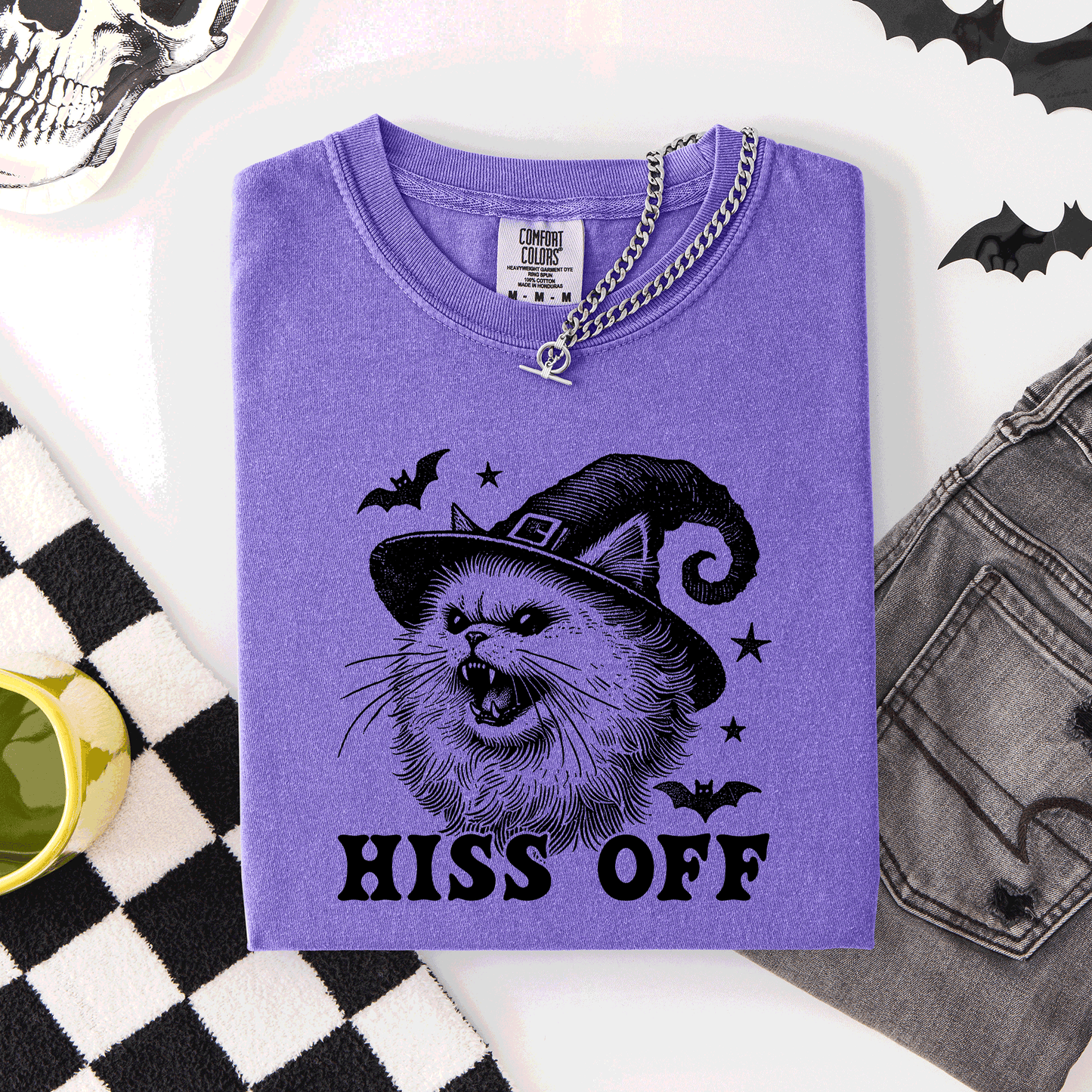 Hiss Off Cat Halloween Witch Funny Graphic Tee Comfort Colors T-Shirt Refinery Number One