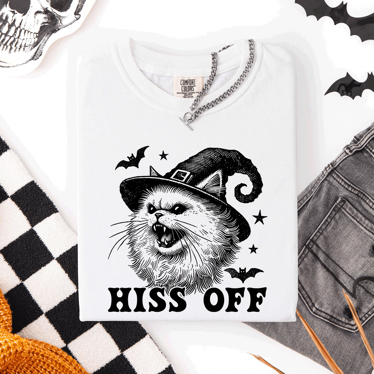 Hiss Off Cat Halloween Witch Funny Graphic Tee Comfort Colors T-Shirt Refinery Number One
