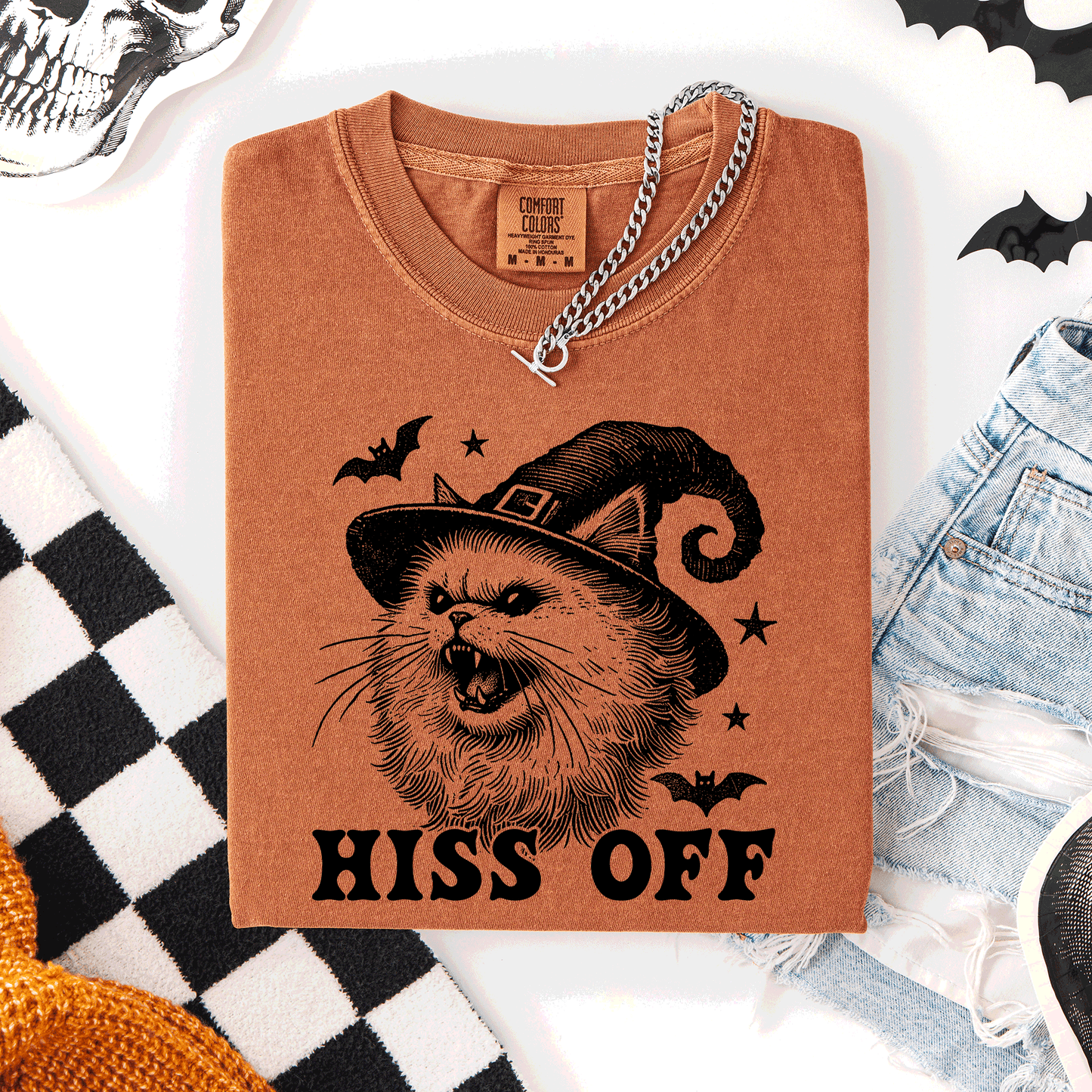Hiss Off Cat Halloween Witch Funny Graphic Tee Comfort Colors T-Shirt Refinery Number One