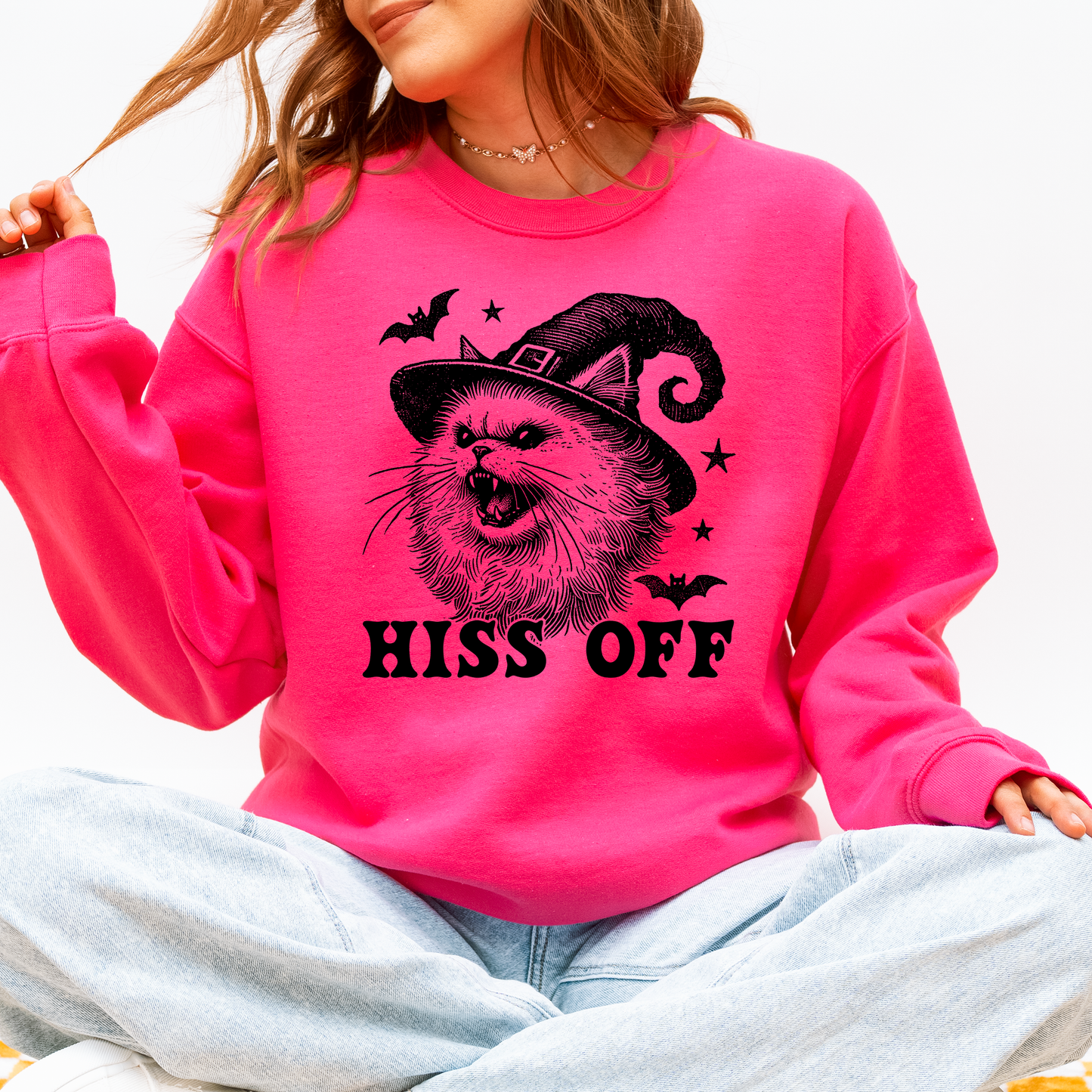 Hiss Off Cat Halloween Witch Funny Graphic Sweatshirt Refinery Number One