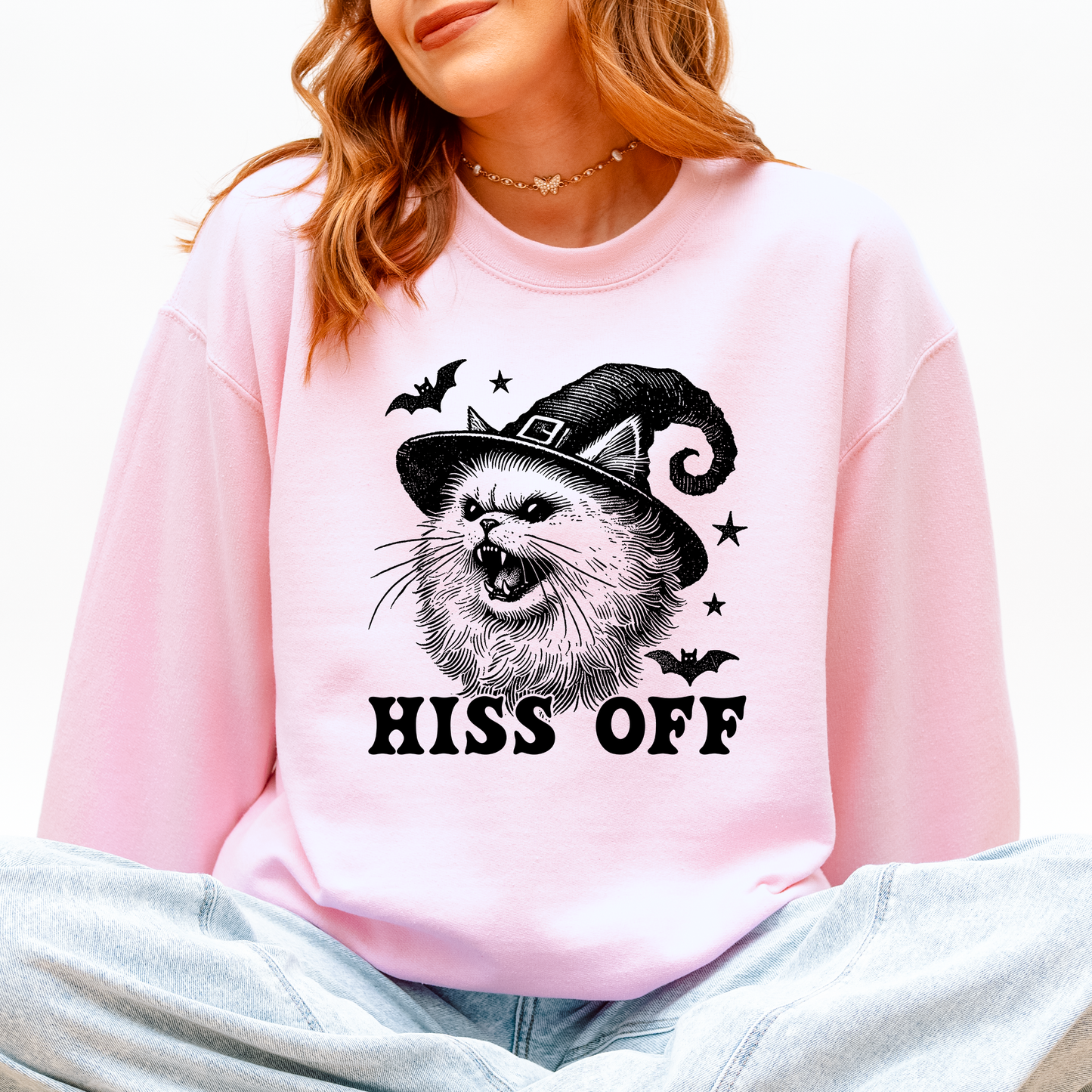 Hiss Off Cat Halloween Witch Funny Graphic Sweatshirt Refinery Number One