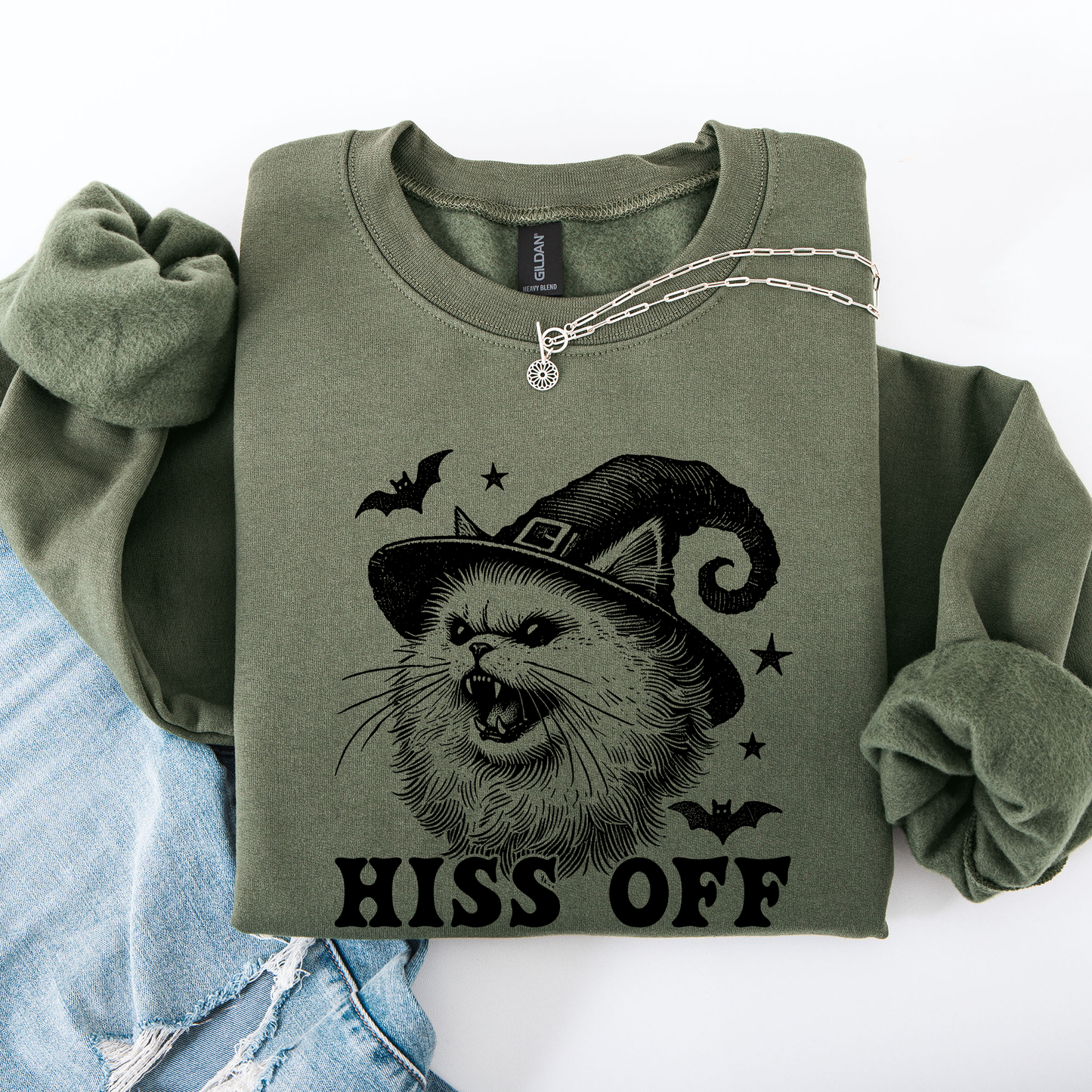 Hiss Off Cat Halloween Witch Funny Graphic Sweatshirt Refinery Number One
