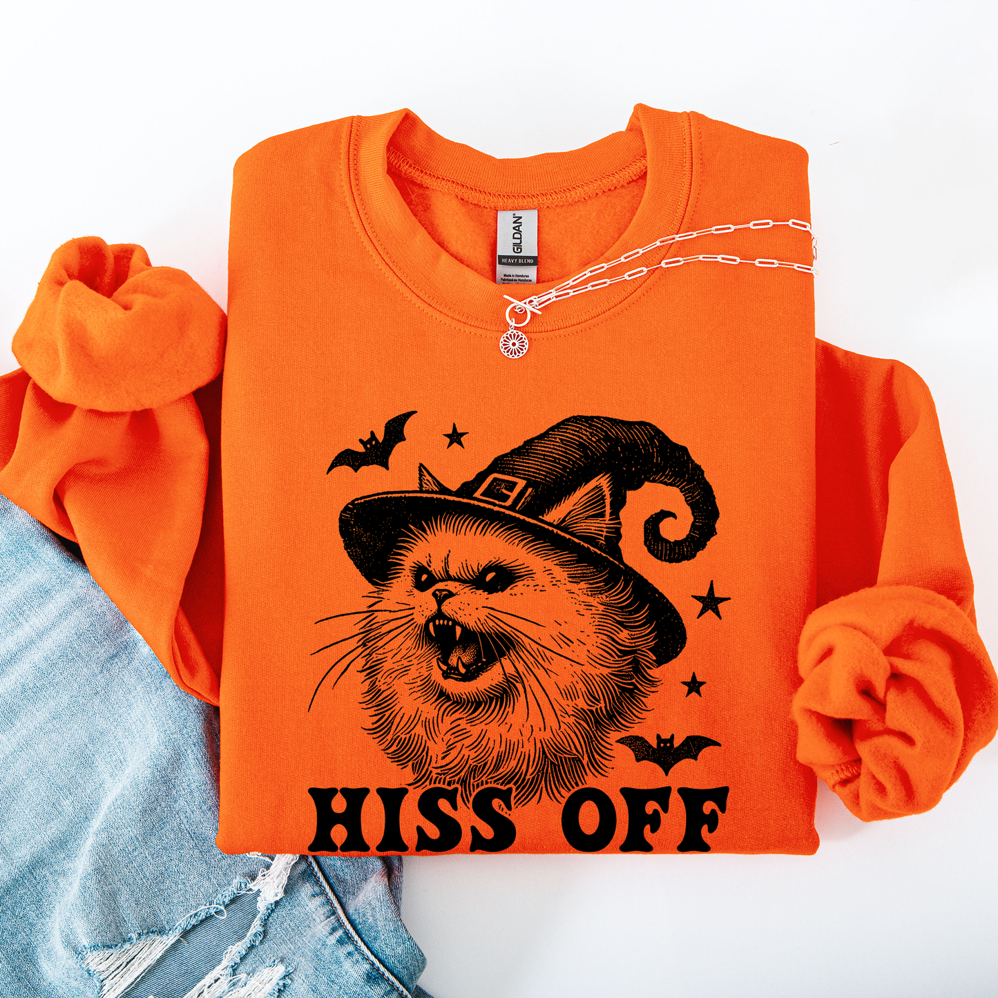 Hiss Off Cat Halloween Witch Funny Graphic Sweatshirt Refinery Number One