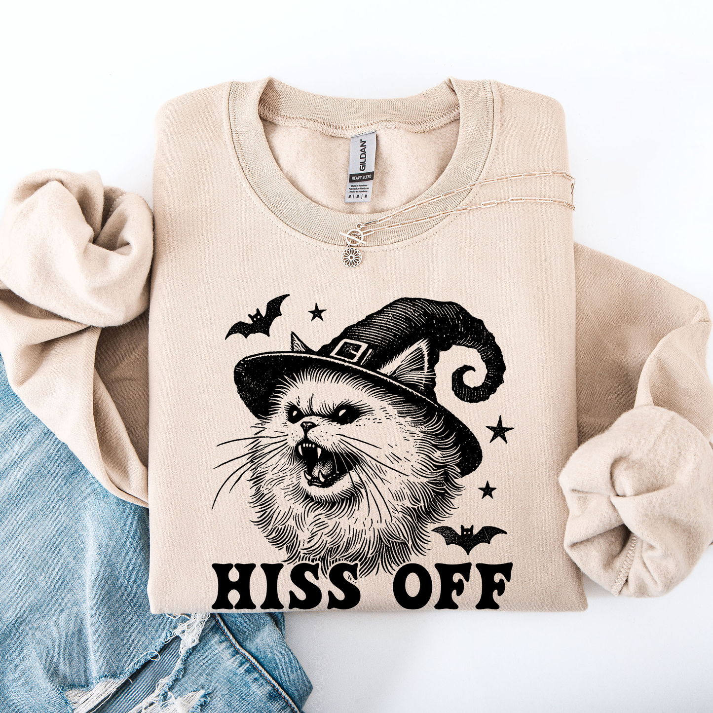 Hiss Off Cat Halloween Witch Funny Graphic Sweatshirt Refinery Number One