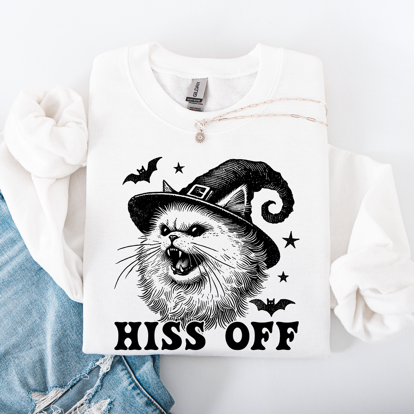 Hiss Off Cat Halloween Witch Funny Graphic Sweatshirt Refinery Number One