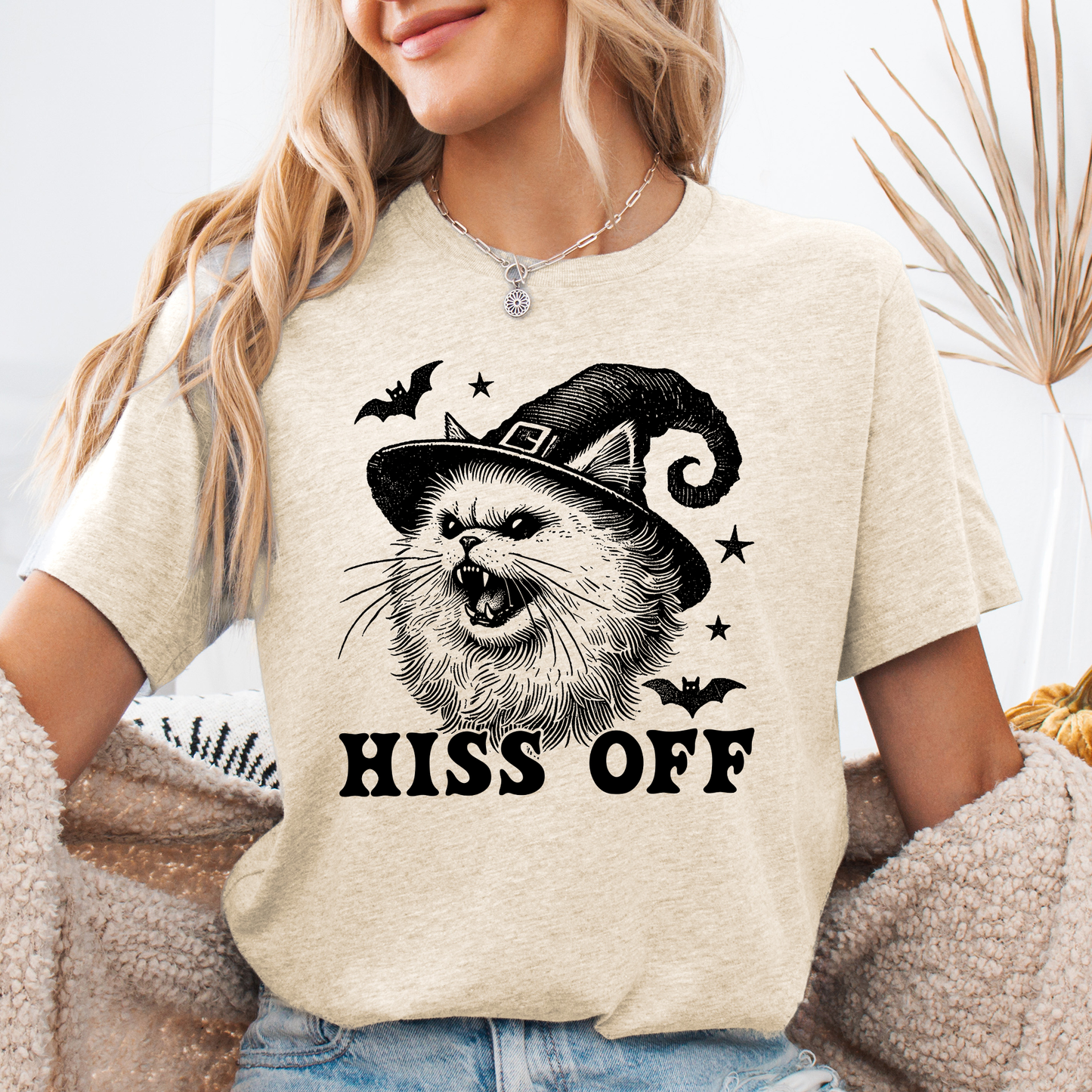 Hiss Off Cat Halloween Witch Graphic Tee Trendy Tshirt