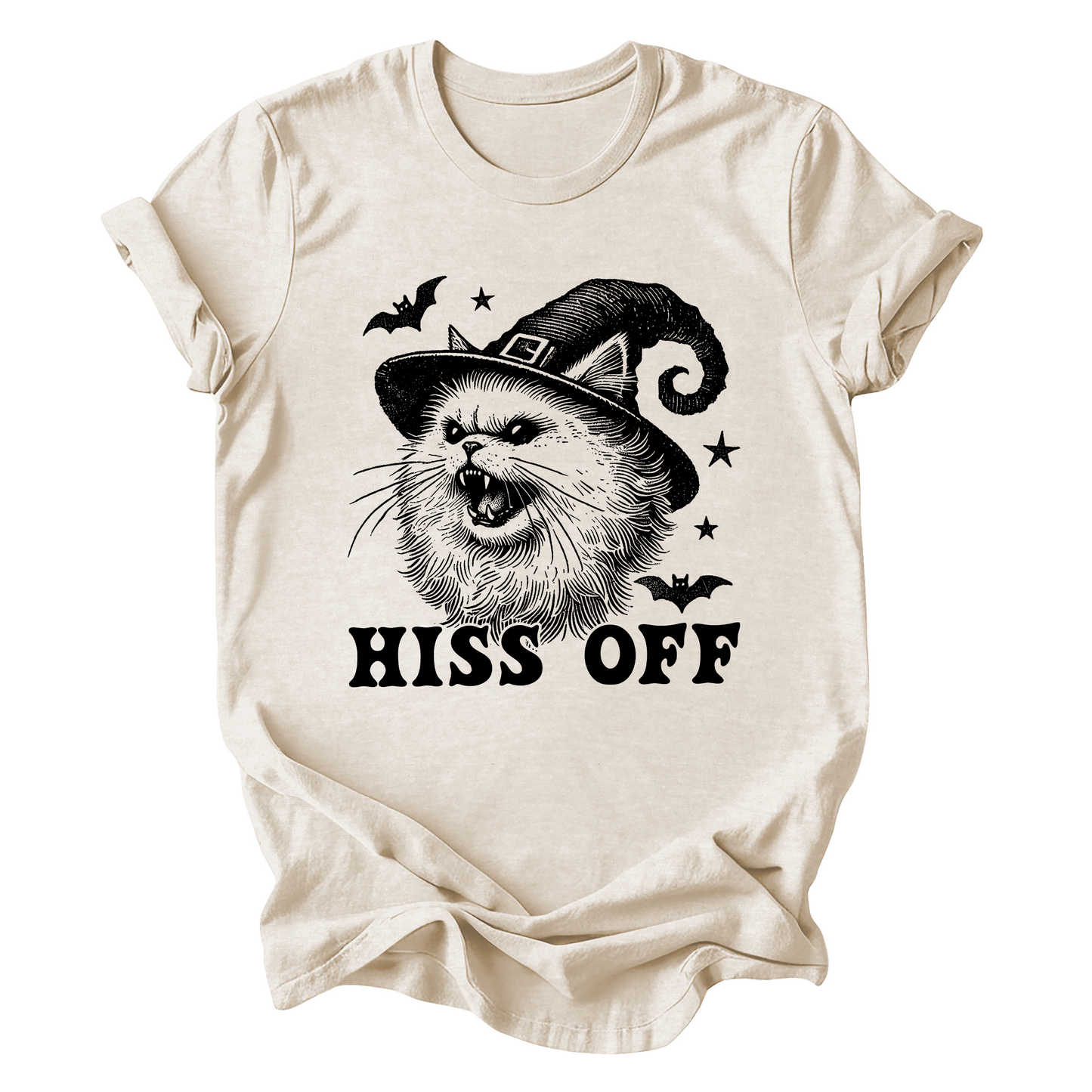 Hiss Off Cat Halloween Witch Graphic Tee Trendy Tshirt