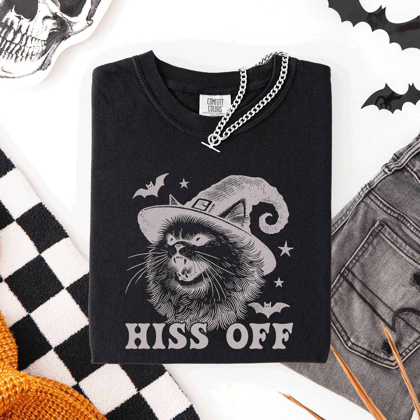 Hiss Off Cat Halloween Witch Funny Graphic Tee Comfort Colors T-Shirt Refinery Number One