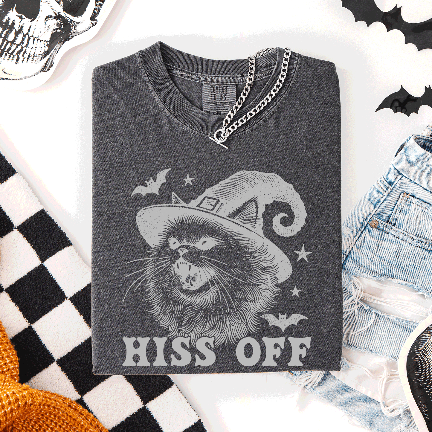 Hiss Off Cat Halloween Witch Funny Graphic Tee Comfort Colors T-Shirt Refinery Number One