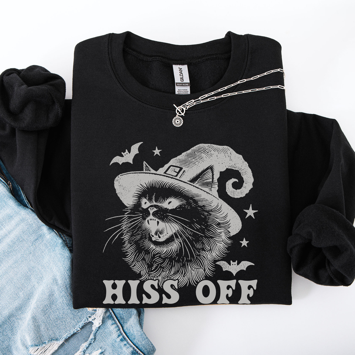 Hiss Off Cat Halloween Witch Funny Graphic Sweatshirt Refinery Number One