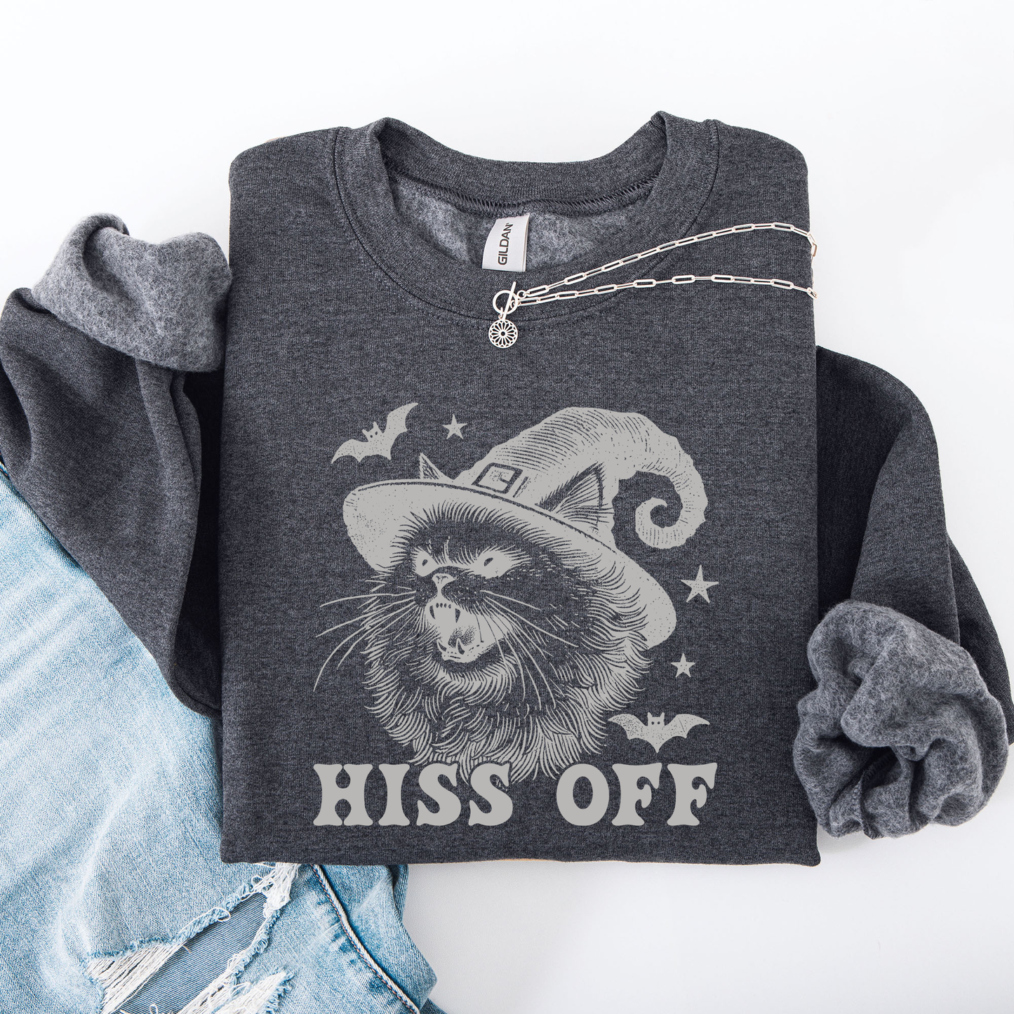 Hiss Off Cat Halloween Witch Funny Graphic Sweatshirt Refinery Number One