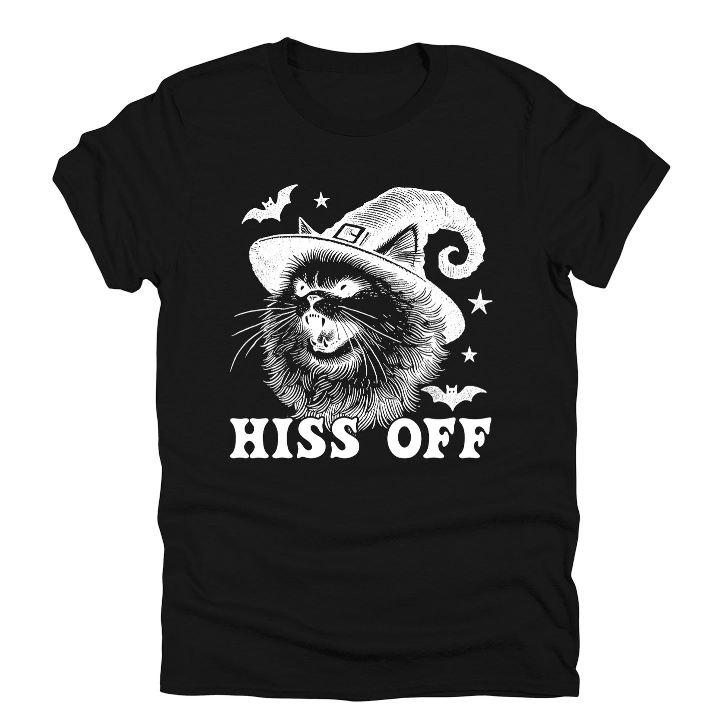 Hiss Off Cat Halloween Witch Graphic Tee Trendy Black Tshirt
