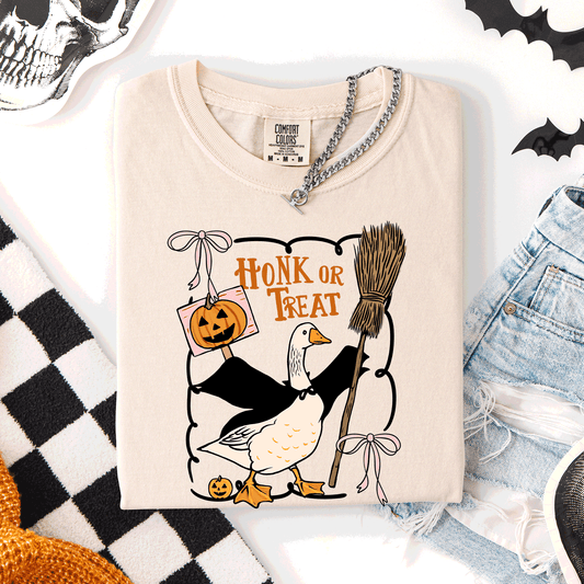 Honk or Treat Cute Goose Halloween Witch Comfort Colors T-Shirt Refinery Number One