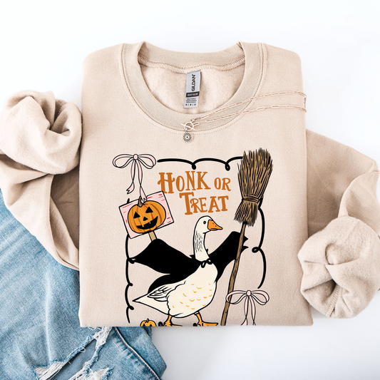 Honk or Treat Cute Goose Halloween Witch Sweatshirt Refinery Number One