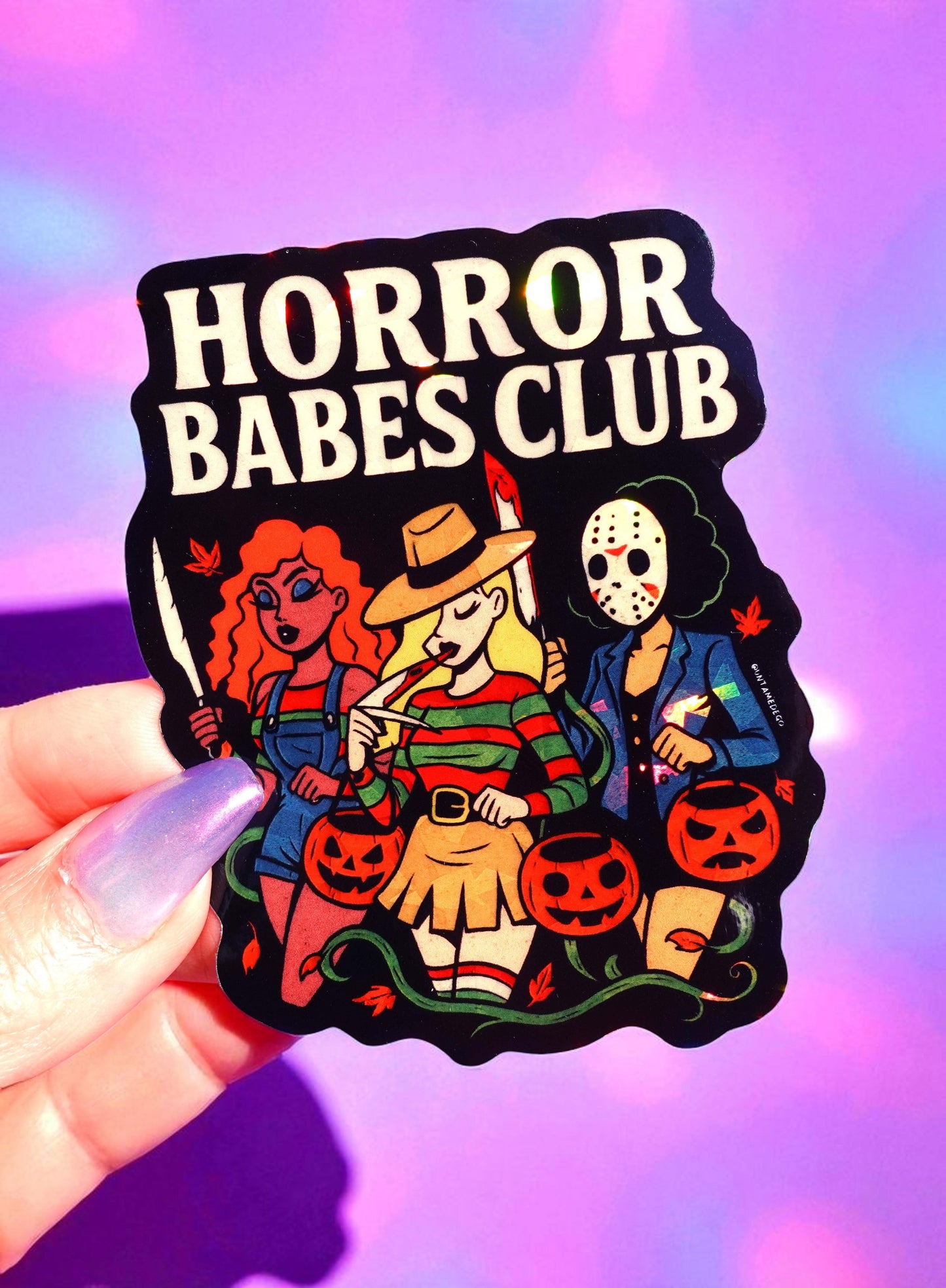 Horror Babes Club Holographic Vinyl Sticker Funny Retro Halloween Slasher