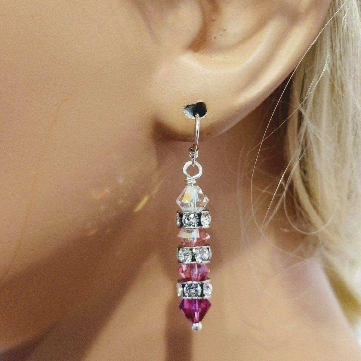 Hot Pink Ombre Stacked Crystal Earrings Sterling Silver