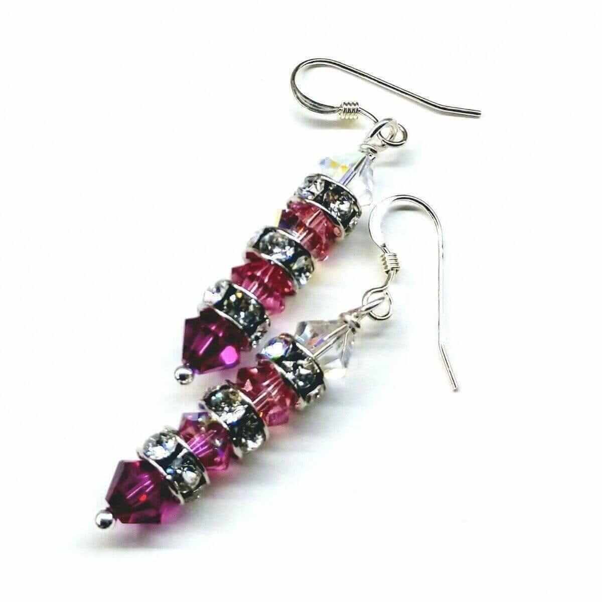 Hot Pink Ombre Stacked Crystal Earrings Sterling Silver