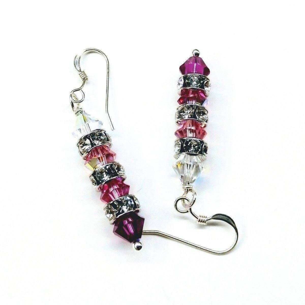Hot Pink Ombre Stacked Crystal Earrings Sterling Silver