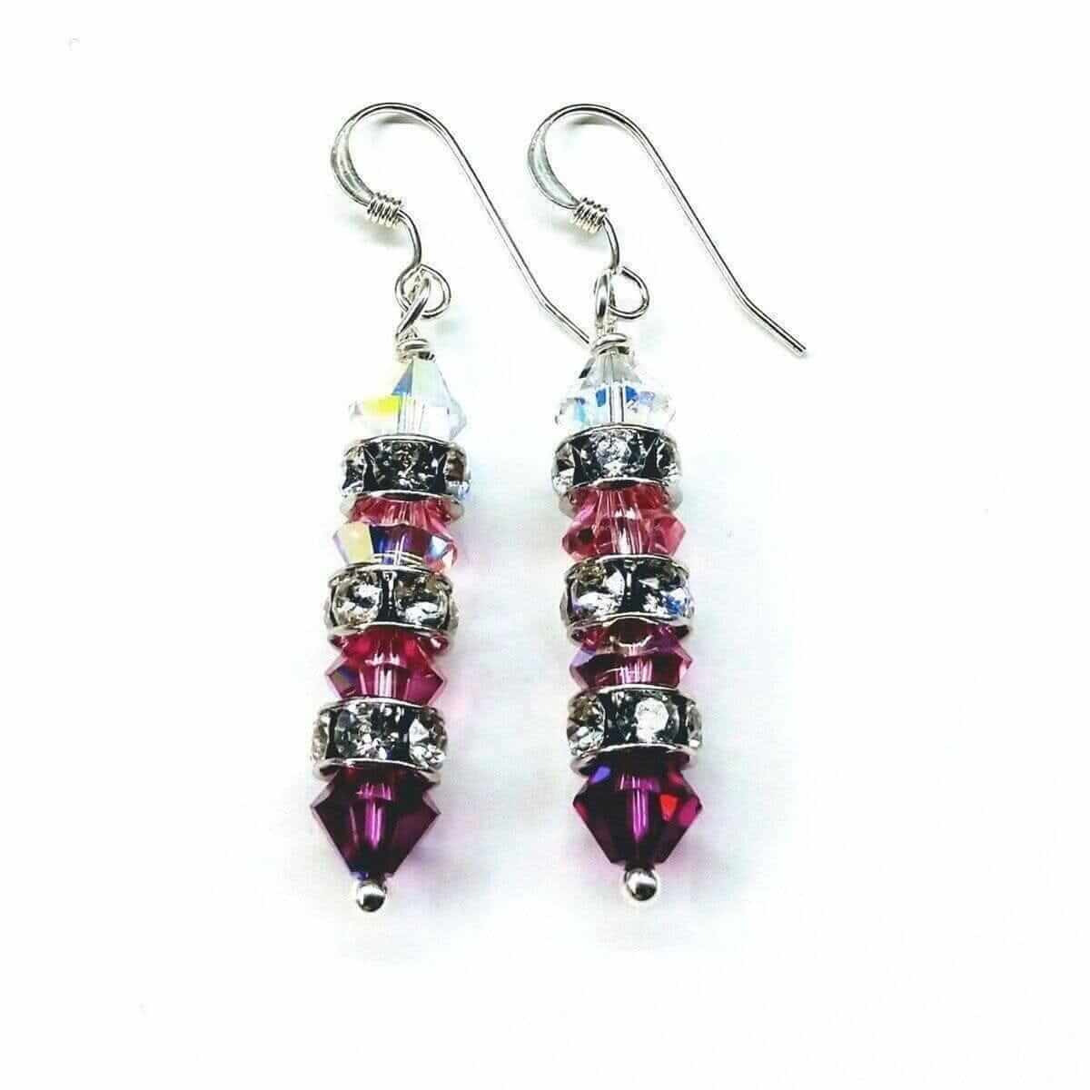 Hot Pink Ombre Stacked Crystal Earrings Sterling Silver