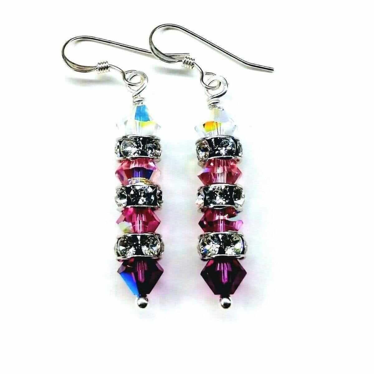 Hot Pink Ombre Stacked Crystal Earrings Sterling Silver