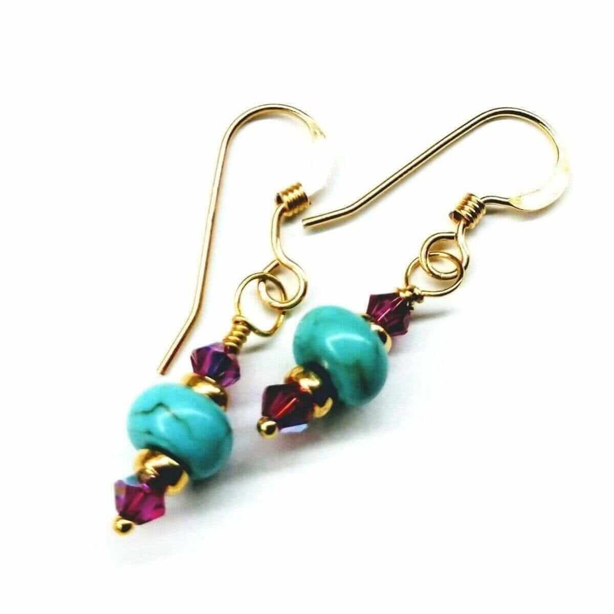Hot Pink and Turquoise 14 K Gold Filled Earrings Handmade