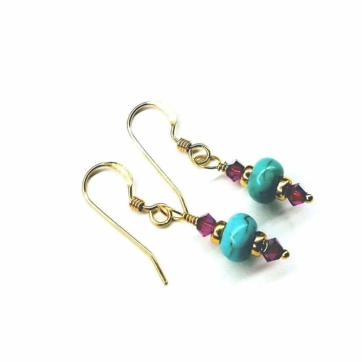 Hot Pink and Turquoise 14 K Gold Filled Earrings Handmade