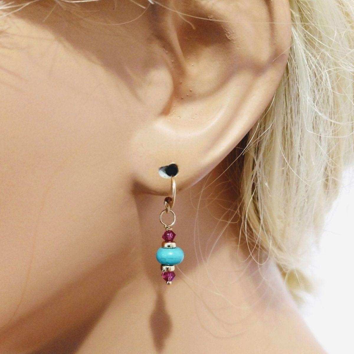 Hot Pink and Turquoise 14 K Gold Filled Earrings Handmade