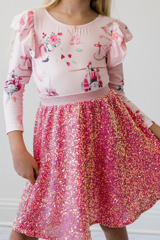 Hot Pink Sequin Key Attribute Twirl Skort