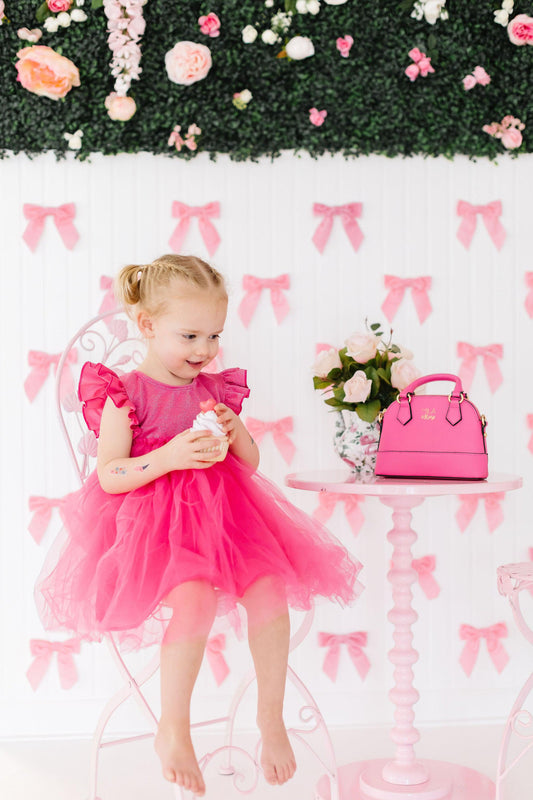 Hot Pink Shimmer Flutter Sleeve Tutu Dress Mila & Rose